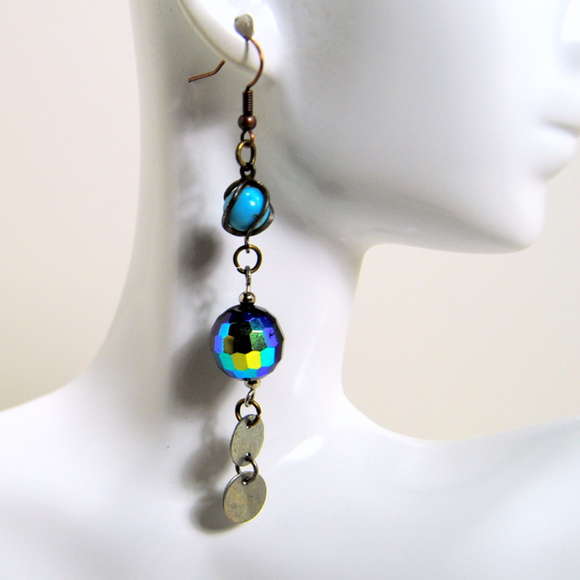 Wire Wrapped Bead & Metal Assemblage Earrings - Picture 2 of 2
